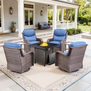 Buenhomino 5/7pcs Outdoor Patio Outdoor Conversation Fire Pit Set with Swivel Rocker Armchairs for Garden, Poolside, Backyard - 1 of 4