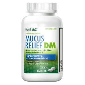 HealthA2Z – Mucus Relief DM with Dextromethorphan HBr 20 mg & Guaifenesin 400 mg – Cough Suppressant & Expectorant – Immediate Release – 200 Tablets - 1 of 4