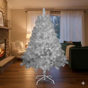 4FT Silver Pre-Lit Christmas Tree, 400 Tips, 150 LED Lights, 11 Modes, Hinged Full Design with Metal Stand, Perfect Indoor & Outdoor Holiday Decor - 1 of 4