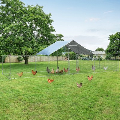 Costway Large Metal Chicken Coop Walk-in Poultry Cage Hen Rabbit Run House with  Cover