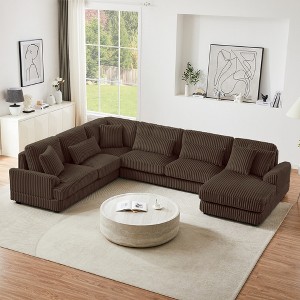 129"W Oversized Sectional Sofa Couch, Upholstered Corduroy Sofa with Chaise Lounge for Living Room -ModernLuxe - 1 of 4