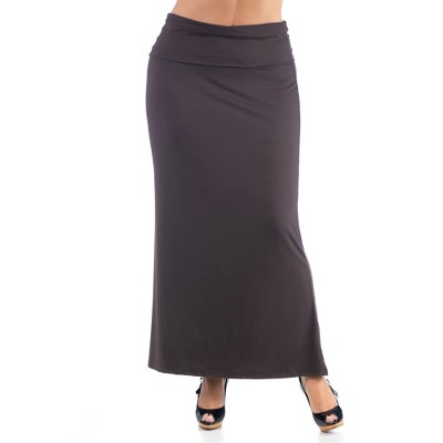 24seven Comfort Apparel  Comfortable Plus Size Foldover Maxi Skirt