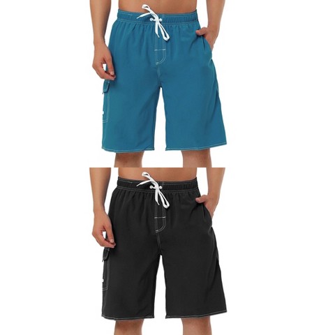 Мужские шорты Lars Amadeus Solid Drawstring Elastic Waistband Swimming Board Shorts 2 Pcs Blue/Navy Blue 36, цвет: Чёрный