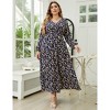 Plus Size Women's V Neck Long Sleeve Maxi Dress Floor Length Elegant Casual - 3 of 4