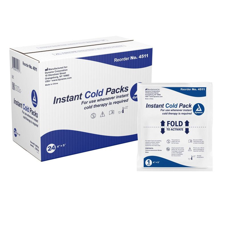 Dynarex Disposable Plastic / Calcium Ammonium Nitrate / Water 4 x 5" Instant Cold Pack 4511 24 per Case, 1 of 4