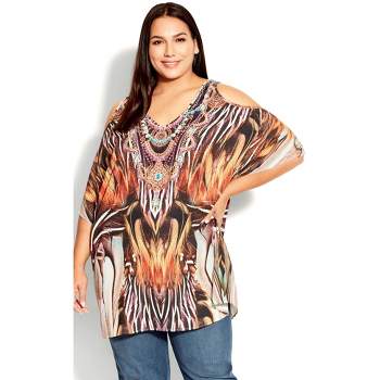 Women's Plus Size Ibiza Kaftan - orange feather | AVENUE