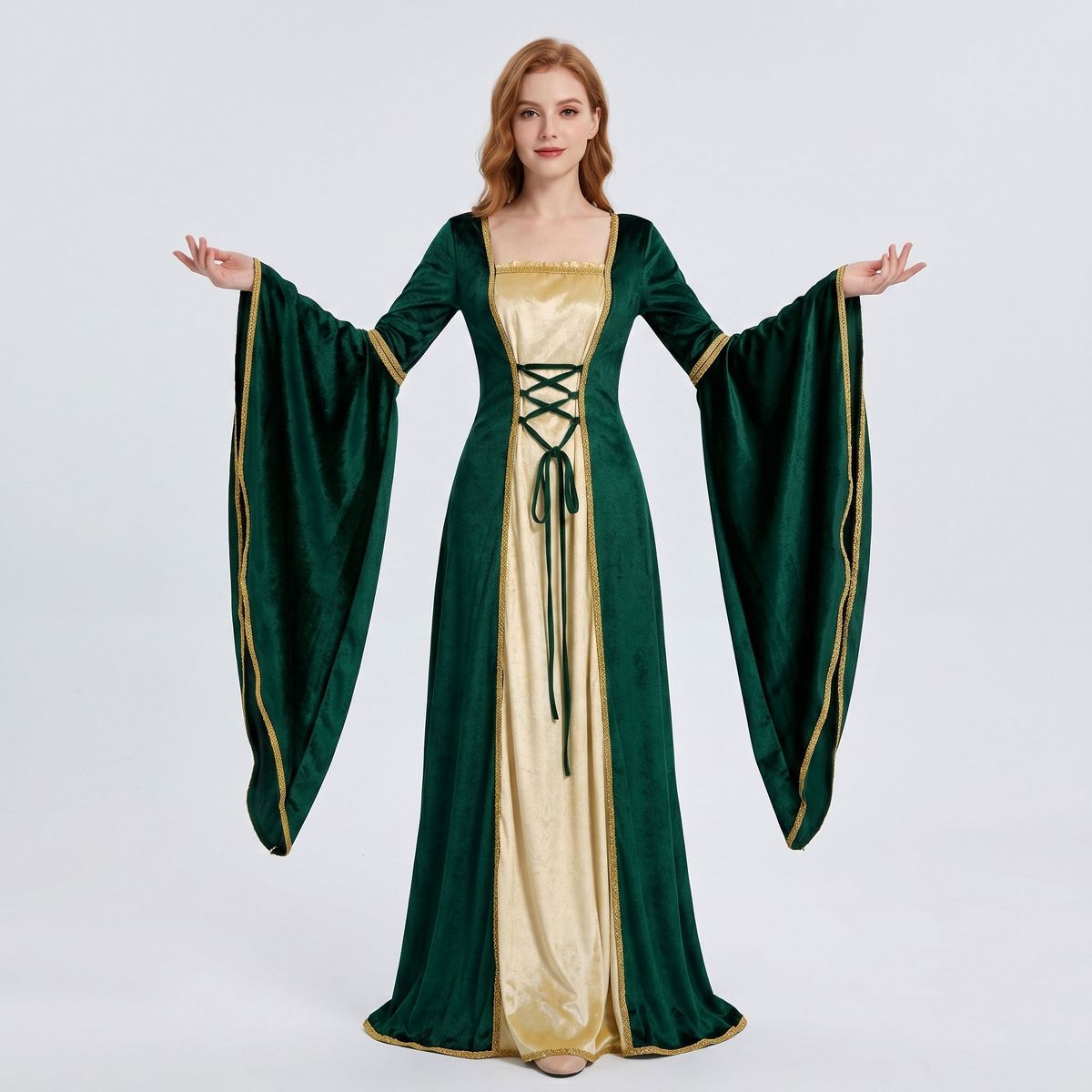 Joyfy Women's Halloween Costume Renaissance Costume, Women Velvet Medieval Dress, Adult Irish Renaissance Dress for Women Halloween Cosplay Party