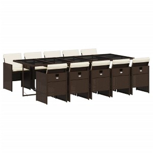vidaXL Patio Dining Set with Cushions Table and Chair Furniture Poly Rattan - Brown Glass 10 Piece - 1 of 4