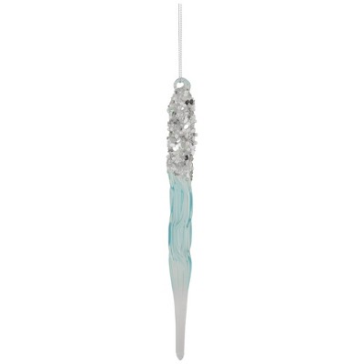Northlight 9" Blue Sequined And Beaded Glass Icicle Christmas Ornament