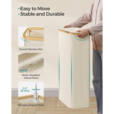 Cream White Collapsible Laundry Hamper with Bamboo Lid