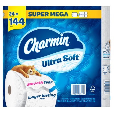 Charmin Ultra Soft Toilet Paper, 18 Super Mega Rolls = 108 Regular Rolls