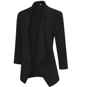 Women's Collarless Blazer 3/4 Sleeve Split Back Jacket Buttonless Office Casual Coat - 1 of 4