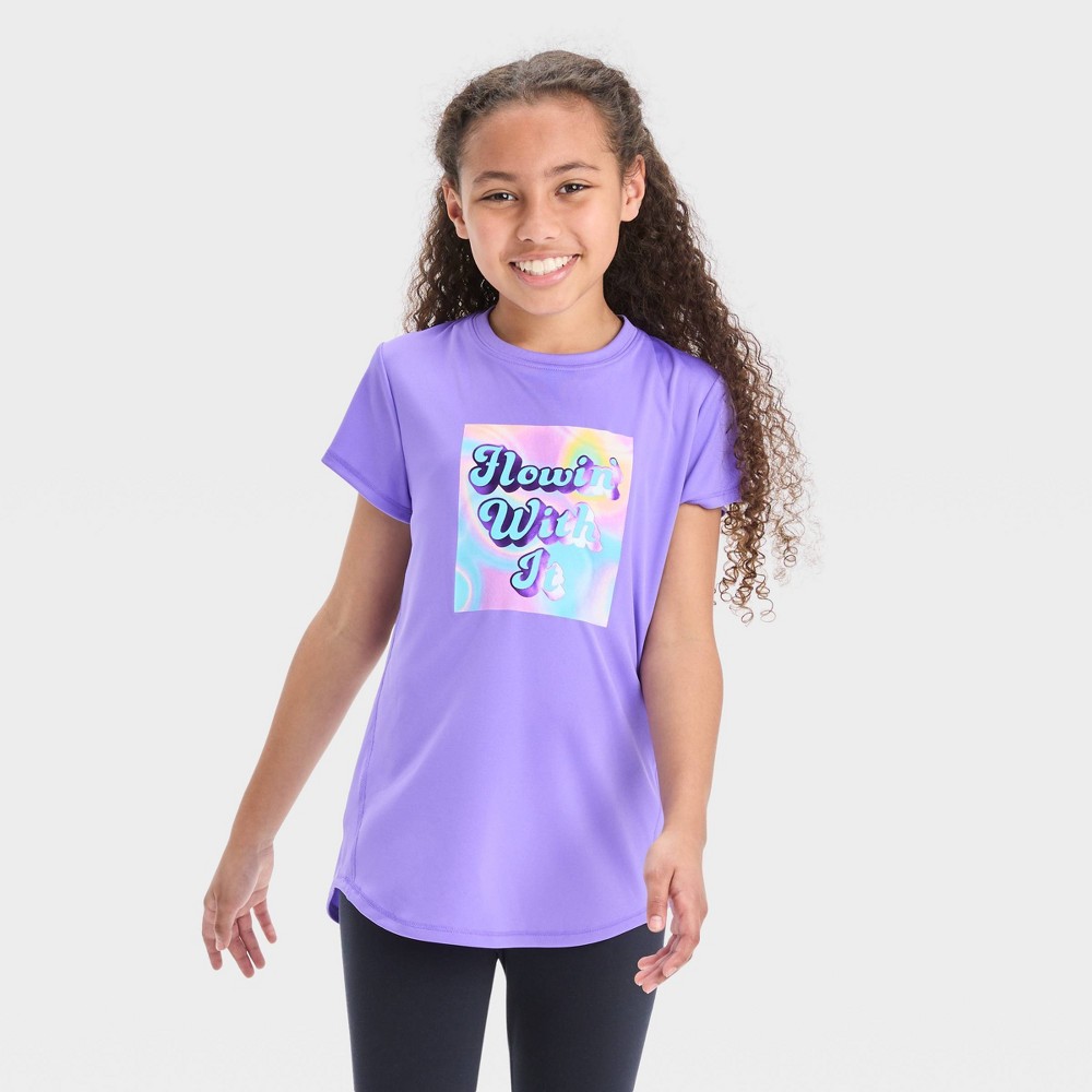 Girls' Short Sleeve 'Flowin' With It' Graphic T-Shirt - All in Motion™ Violet L