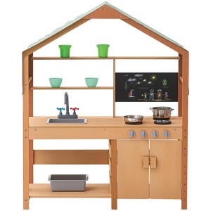 VEVOR Mud Kitchen for Kids, Wooden Toy Play Kitchen Set with Accessories, Outdoor Toddler Grocery Store Playset, Pretend Play Kitchen, Wood Color - 1 of 4