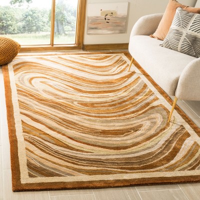 Elegant Geometric Red Wool & Viscose 5'6" x 8'6" Hand-Tufted Rug