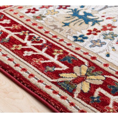 Aaden Traditional Cream and Red Synthetic Fur Rectangular Rug, 2' x 2'11"