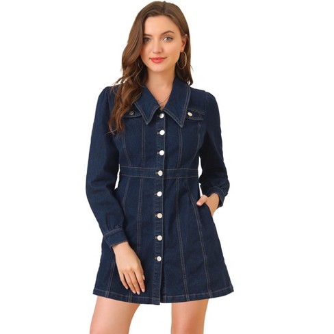 INSPIRE CHIC Women's Vintage Long Sleeve Button Front A-Line Shirt Dress - image 1 of 4