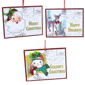 Roman 4.75 In Postcard Ornaments Reindeer Snowman Santa Claus Tree Ornament Sets - 1 of 4