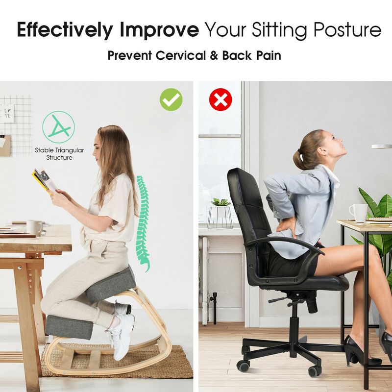 Costway Ergonomic Kneeling Chair Rocking Stool Upright Posture Office Furniture Black\Grey, 5 of 11