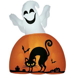 HOMCOM 5ft Halloween Inflatable Ghost with Pumpkin Base, Halloween Decorations with LED Lights for Garden, Indoor, Outdoor - 1 of 4