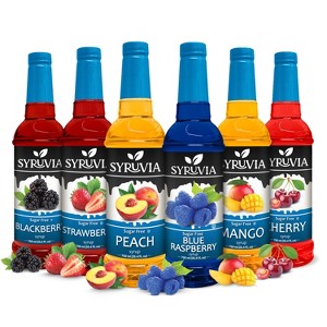 Syruvia Sugar Free Coffee Flavors Variety Pack: Peach, Blue Raspberry, Strawberry, Blackberry, Mango, Cherry 25.4 fl oz Syrup - 1 of 4