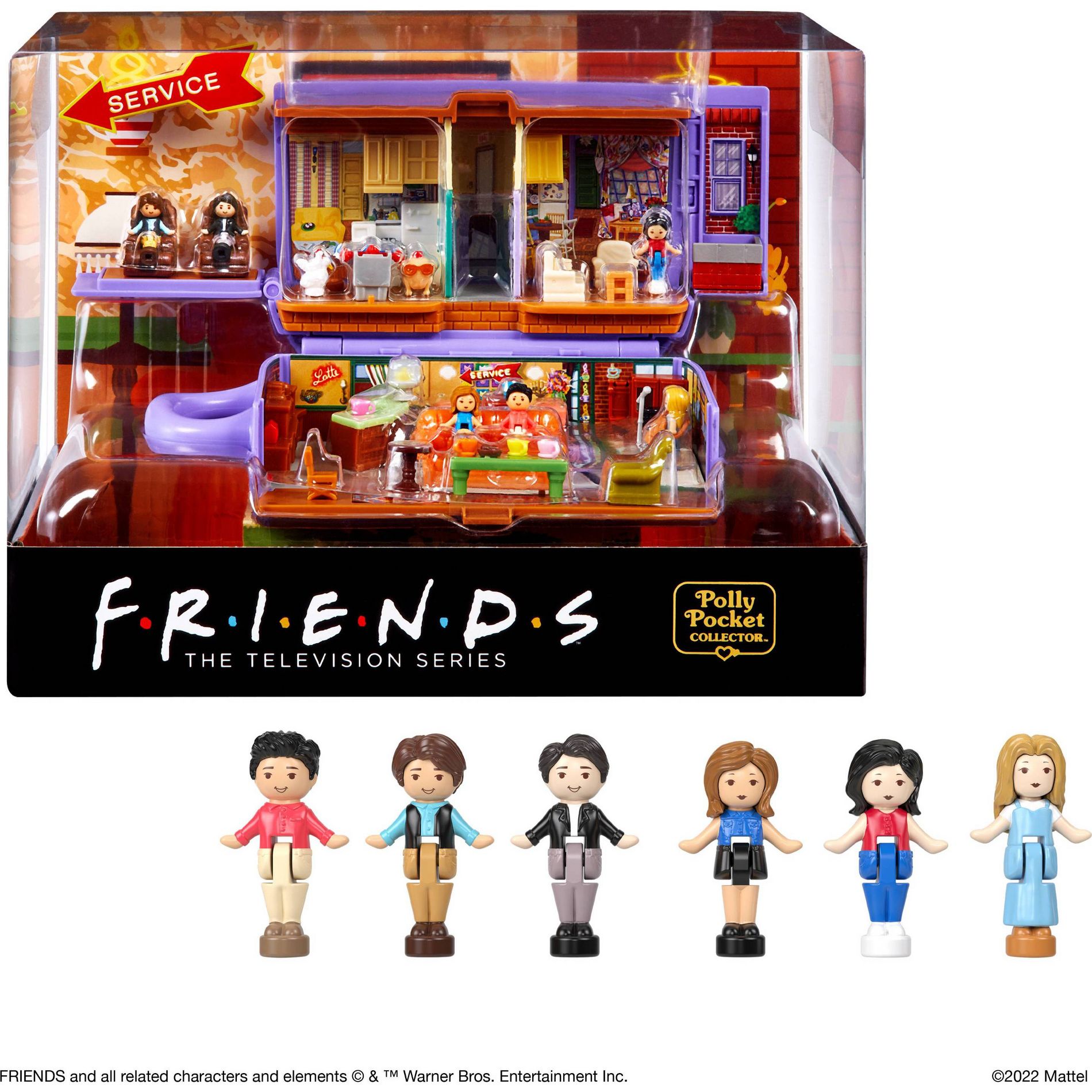 Polly Pocket Friends Compact Playset with 6 Character Dolls & 9 Accessories, Coffee Cup Exterior