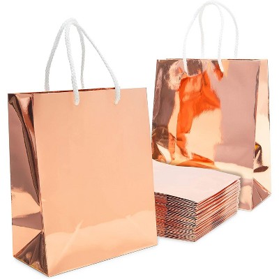 Sparkle and Bash 24 Pack Rose Gold Paper Gift Bags with Handles for Birthday Party, Wedding and Baby Shower