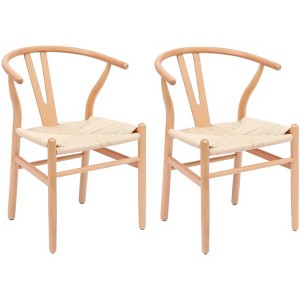Nordlys Set of 2 Solid Wood and Natural Rope Dining Chairs Exotic Boho Dining Room - 1 of 4