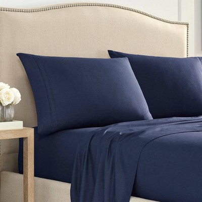 California King Luxury 2000 Series Ultra Soft Hemstitched Solid Sheet Set Navy - Martex