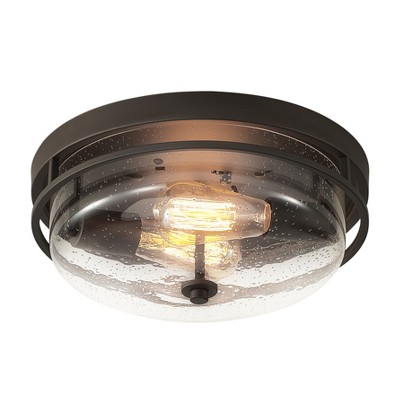 Dewdrop Vintage Brown 1-Light Clear Seeded Glass Semi Flush Mount Ceiling Lamp