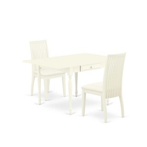 HomeStock 3-Pc Linen White Finish Solid Wood Top With Dropleaf Dining Table Set - 1 of 4