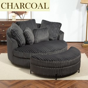 Hrinhom 59.8"W Modern Sofa Chair, Barrel Accent Chair With 5 Pillows And Storage Ottoman - 1 of 4