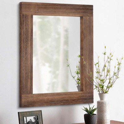 Ruso Weights Rustic Farmhouse Mirror With Wood Frame