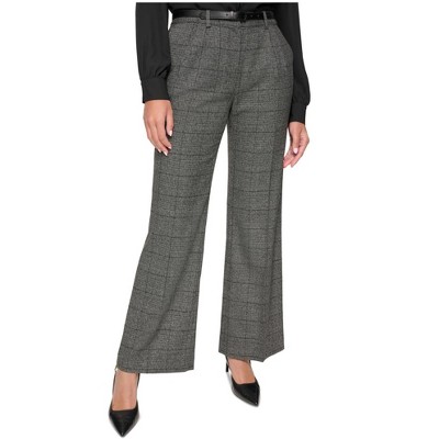 Calvin Klein Womens High Rise Glen Plaid Dress Pants, Grey, 12P