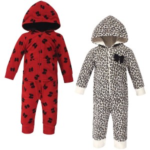 Little Treasure Baby Girl Fleece Jumpsuits and Coveralls 2pk, Leopard Bow - 1 of 1