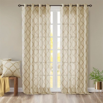 PAGED Curtains Fretwork Print Grommet Top Window Curtain Panel Privacy Assured with Light Filtering for Bedroom, Living Room