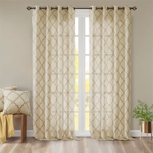 PAGED Curtains Fretwork Print Grommet Top Window Curtain Panel Privacy Assured with Light Filtering for Bedroom, Living Room - 1 of 4