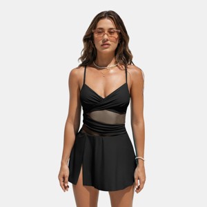 Women's Alluring Mesh Inset Swimdress with Skirt - Cupshe - 1 of 4