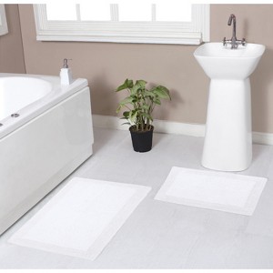 Luxury Reversible Bathroom Rugs Set, Washable Rug, Soft Cotton Extra Soft and Absorbent bath Rug, Non-Slip Bath Mat Set, 2 Pcs Set(S+M), White - 1 of 4