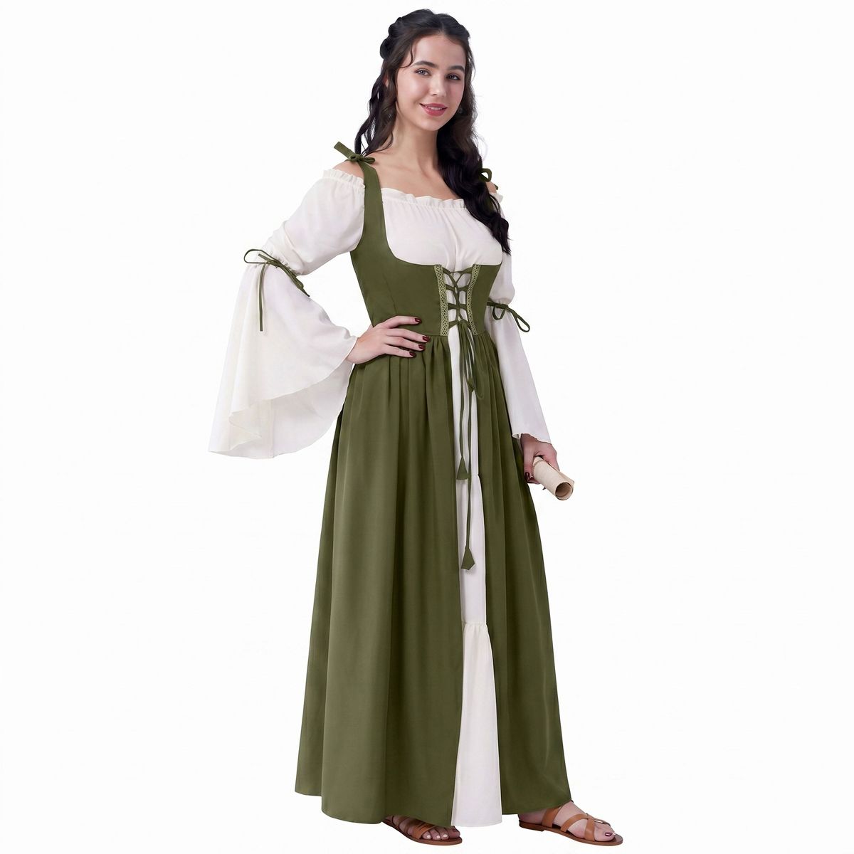 Joyfy Halloween Costume Renaissance Dress for Women, Adult Medieval Chemise Set with Corset-Victorian Cosplay for Halloween Dress Up Party - thumbnail 2