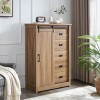 5 Drawers Dresser, Cabinet With Sliding Barn Door, Farmhouse Modern Tall Dresser With 5 Chest Of Drawers, Storage Organizer Dresser-Cuddlewood - 2 of 4