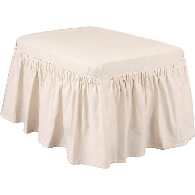 Elegant Natural Cotton Duck Ottoman Slipcover with Waterfall Skirt