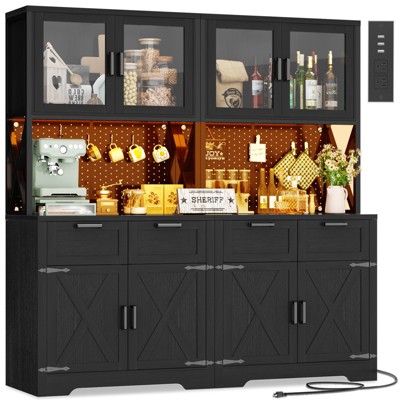 Besiost Set of 2 71" Tall Farmhouse Kitchen Storage Cabinet with Door and Drawers, Freestanding Buffet Table with Shelves