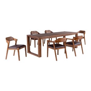 Boraam 7pc Rasmus Extendable Dining Table Set with 2 Side Chairs and 4 Armchairs Chestnut: Modern Faux Leather, Seats 8 - 1 of 4
