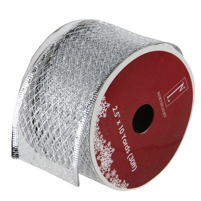 Northlight Pack of 12 Glittering Silver Metallic Lattice Christmas Wired Craft Ribbons - 2.5" x 120 Yards