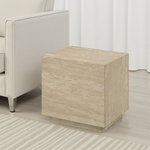 Royal Hampton Side End Table, 19 Inch Square Travertine Top, Natural Wood Beige - 1 of 1
