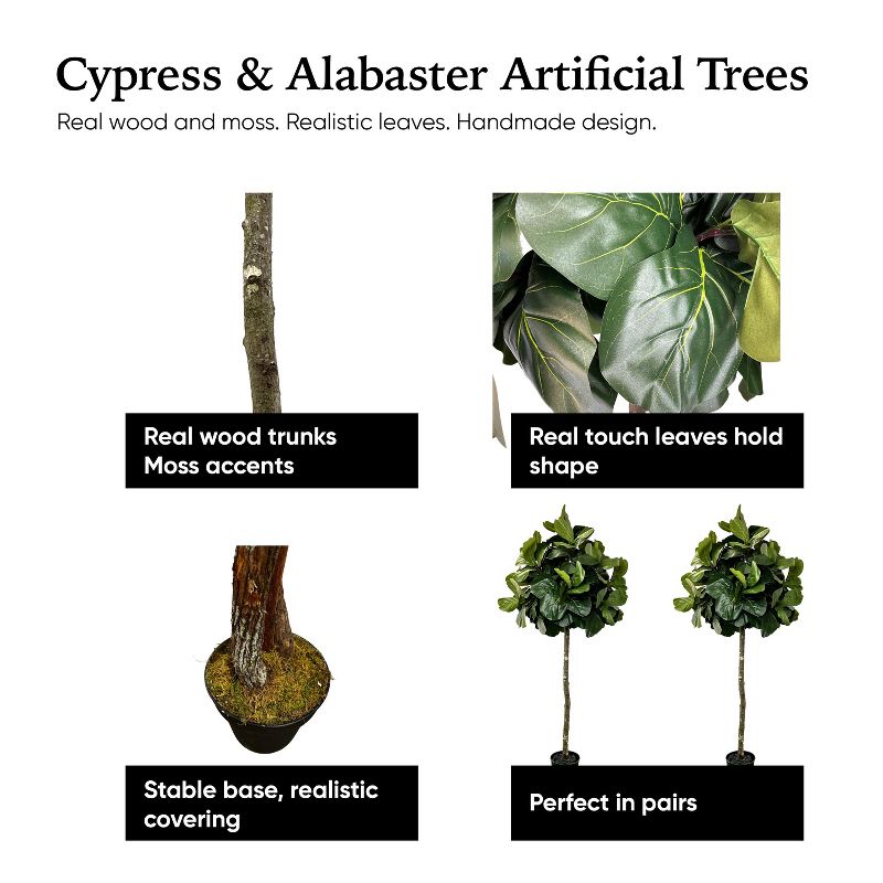 Cypress & Alabaster | Handmade 6.5' Artificial Topiary Fig Tree In Home Basics Starter Pot Made With Real Wood And Moss Accents, 4 of 12