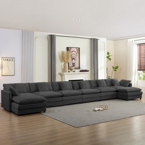 Mjkone 217''U-Shaped Modular Sectional Sofa,8-Seat Cloud Couch with Ottoman and Cushions,Sleeper Deep Seat Couches - 1 of 4