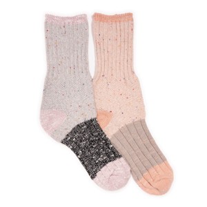 MUK LUKS Women's Single Layer Color block Texture Socks 2 Pack - 1 of 3