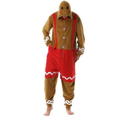 followme Mens One Piece Gingerbread Man Christmas Adult Onesie Hooded Xmas Pajamas 6446 M